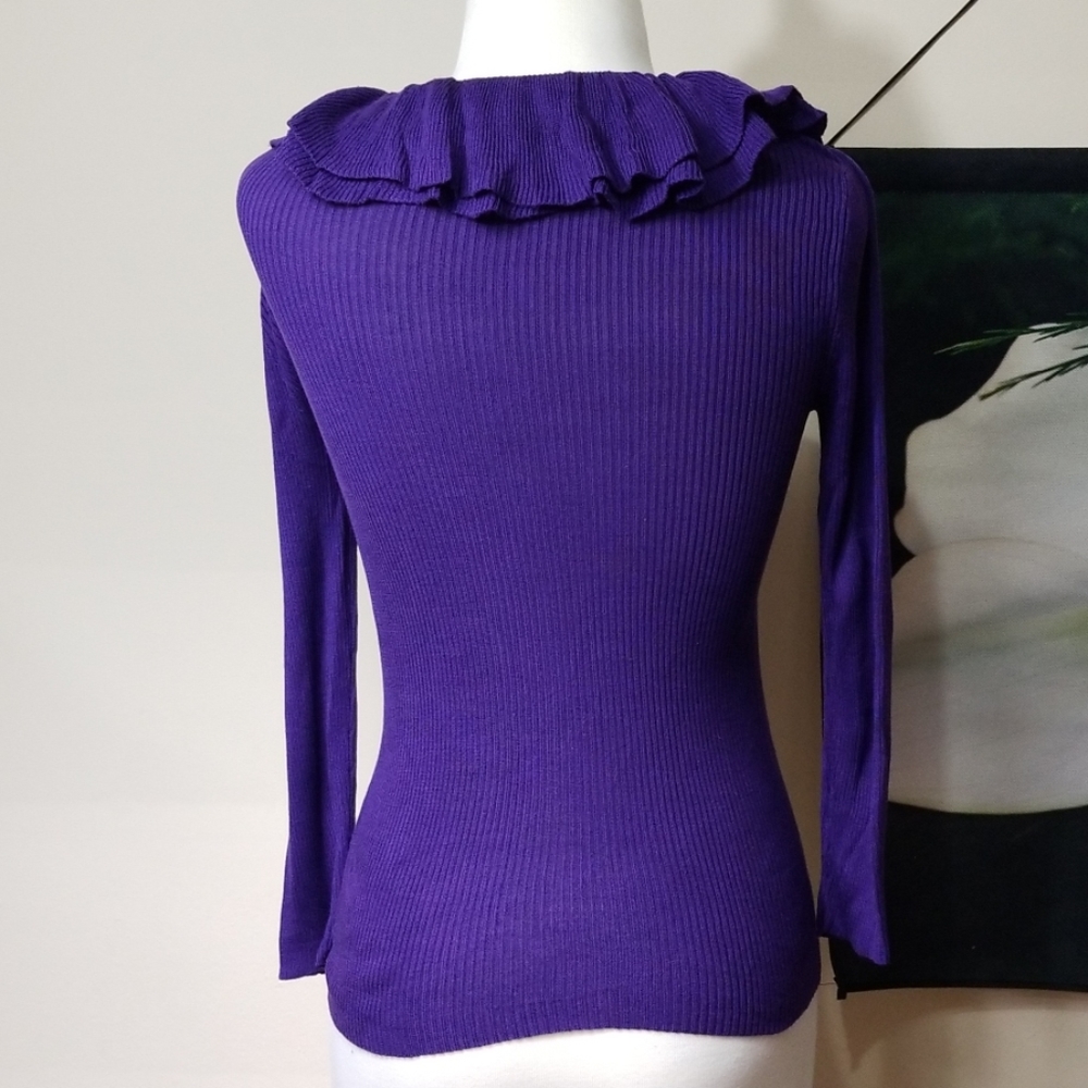 LRL Asymmetrical Ruffle Neck Sweater - Picture 4 of 5
